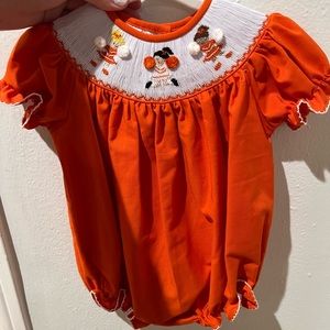 Baby girl 6 month orange and white cheerleader outfit